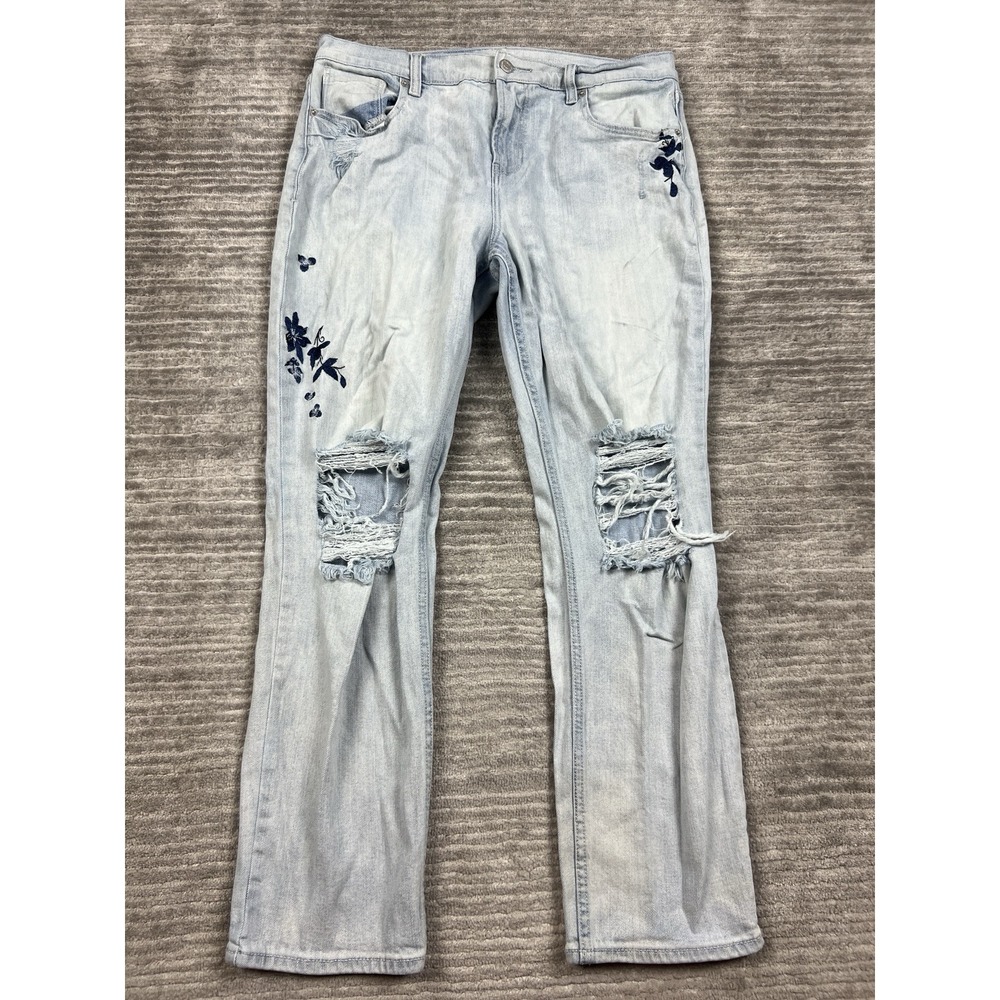 Old Navy Jeans Womens 10 Blue Boyfriend Straight Distressed Light Wash Floral